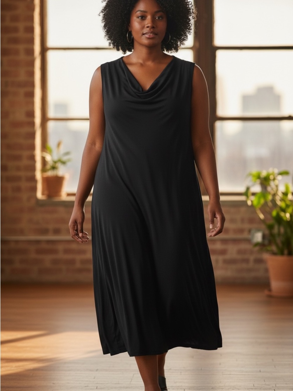 Kate Hill Sleeveless Black Cowl Neck Maxi Dress 3x